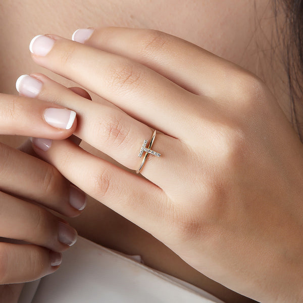 Pave Diamond Initial Ring