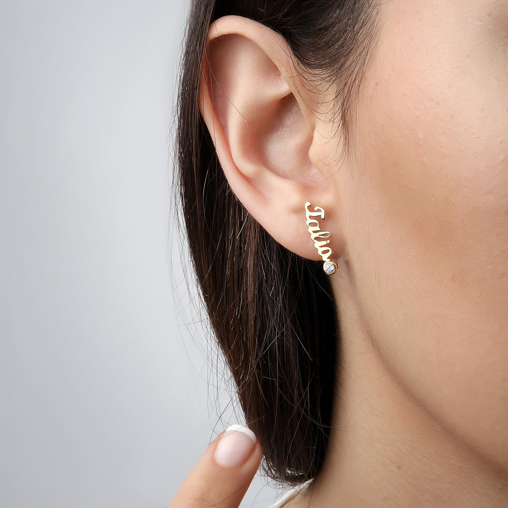 Diamond Bezel Nameplate Earring