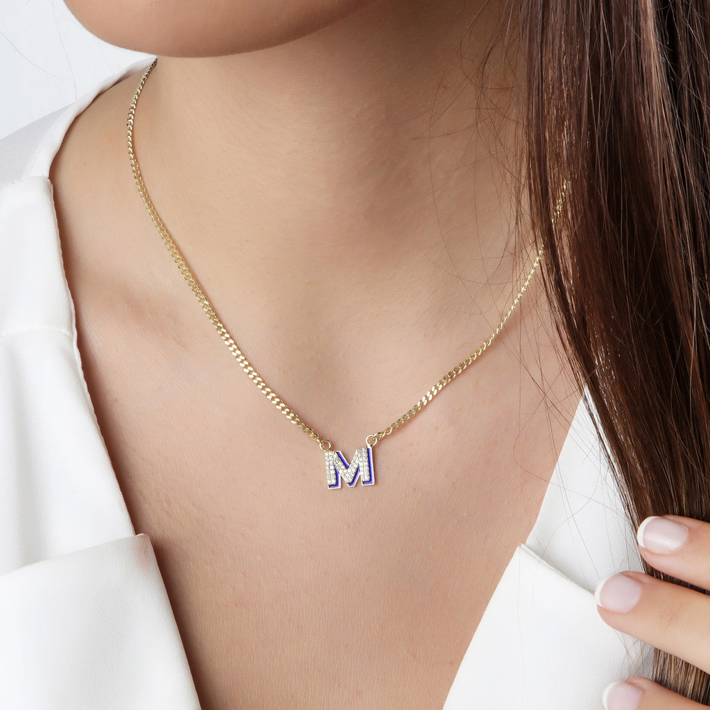 Diamond Initial With Enamel Tone Necklace